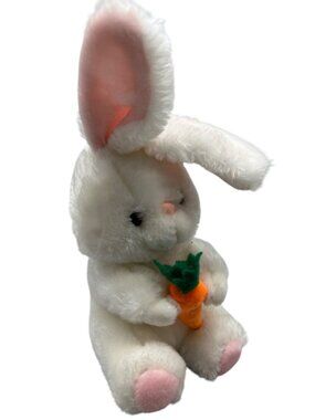 sasco White Plush Bunny Holding felt Carrot Stuffed Animal Toy pink 11" READ